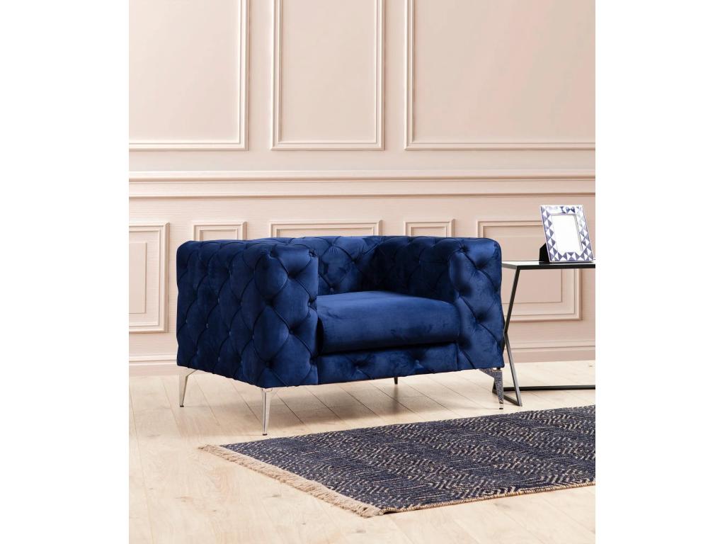 Chesterfield sillón Confortzx 358 - Azul - 70x108x90cm - Tapiz - Patas Metal