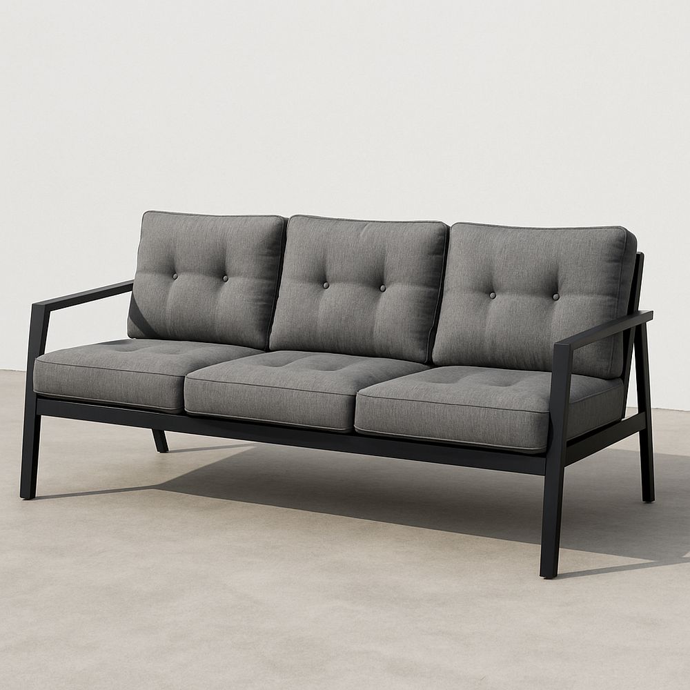 Sofá de 3 plazas gris y negro, sin montaje con herramientas, diseño moderno para interiores
