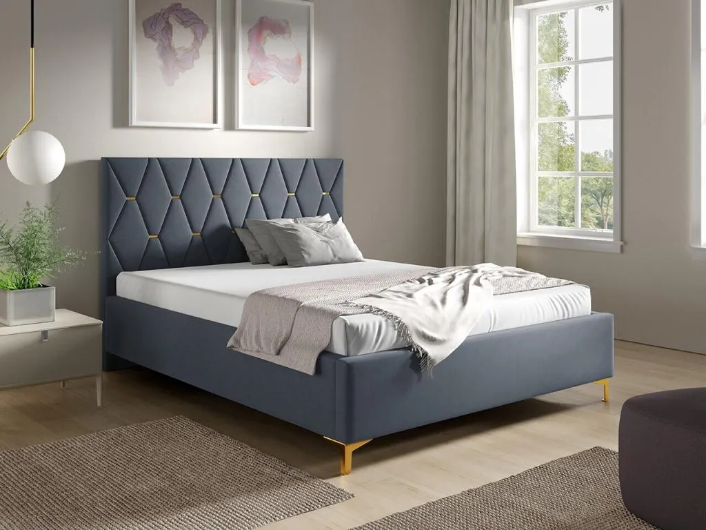 Cama Cosinor 192, doble, gris, 160x200, tapiz, somieres, 178x222x122cm mpl1702251