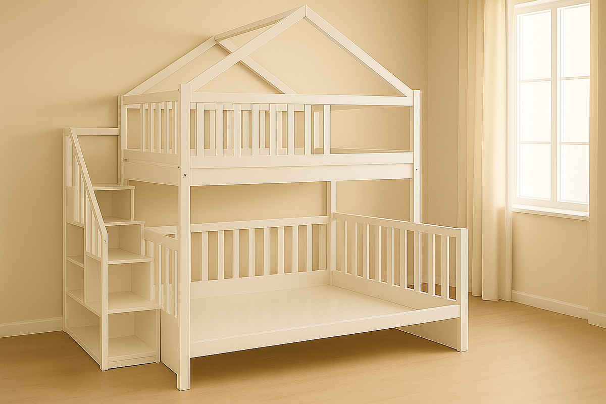 Litera Infantil Casa Beige Madera Multifuncional Con Escalera Integrada 200x140x180 cm