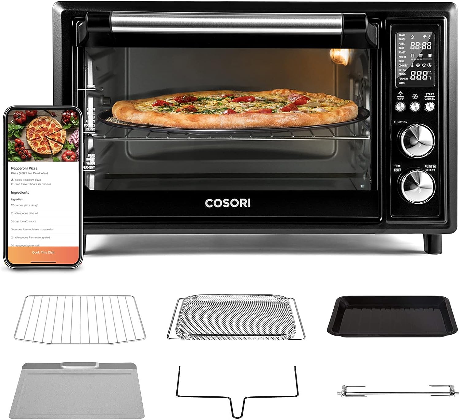 COSORI Air Fryer Toaster Oven Combo 12 Functions Smart 30L Large Countertop Dehydrator 13