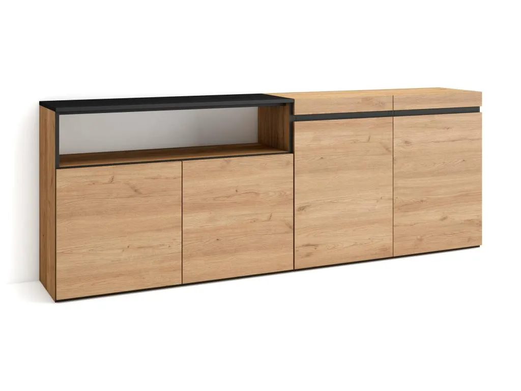 Aparadores para salón - 200x75x35cm - 4 Puertas - Armario - zapatero - Roble y negro