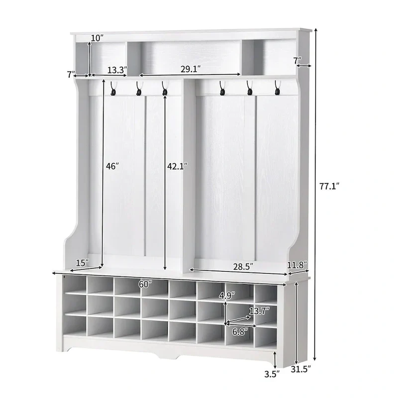 Merax Versatile Hall Tree with Hooks, Shelves, and 24 Shoe Storage Cubbies