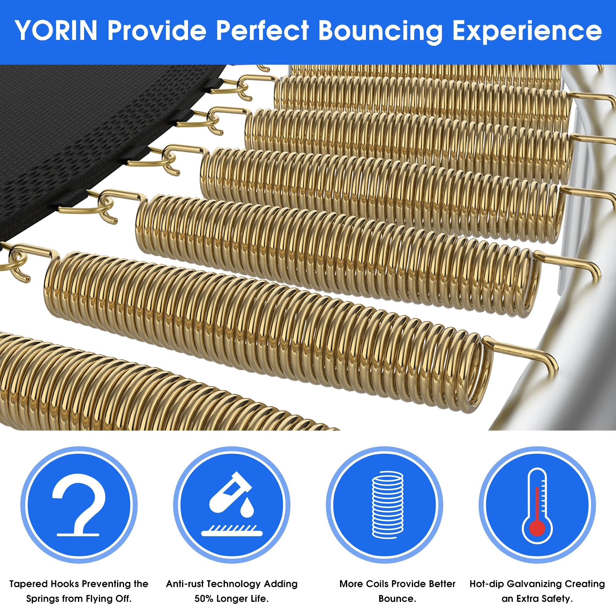 YORIN Trampoline with Trampoline Light, 1200LBS 12FT Trampoline for 5-6 Kids Adults, Recreational Trampoline with Basketball Hoop, Ladder, Galvanized Outdoor Heavy Duty Trampoline - Image 11