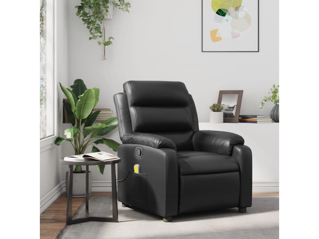 Sillón de masaje reclinable cuero sintético negro