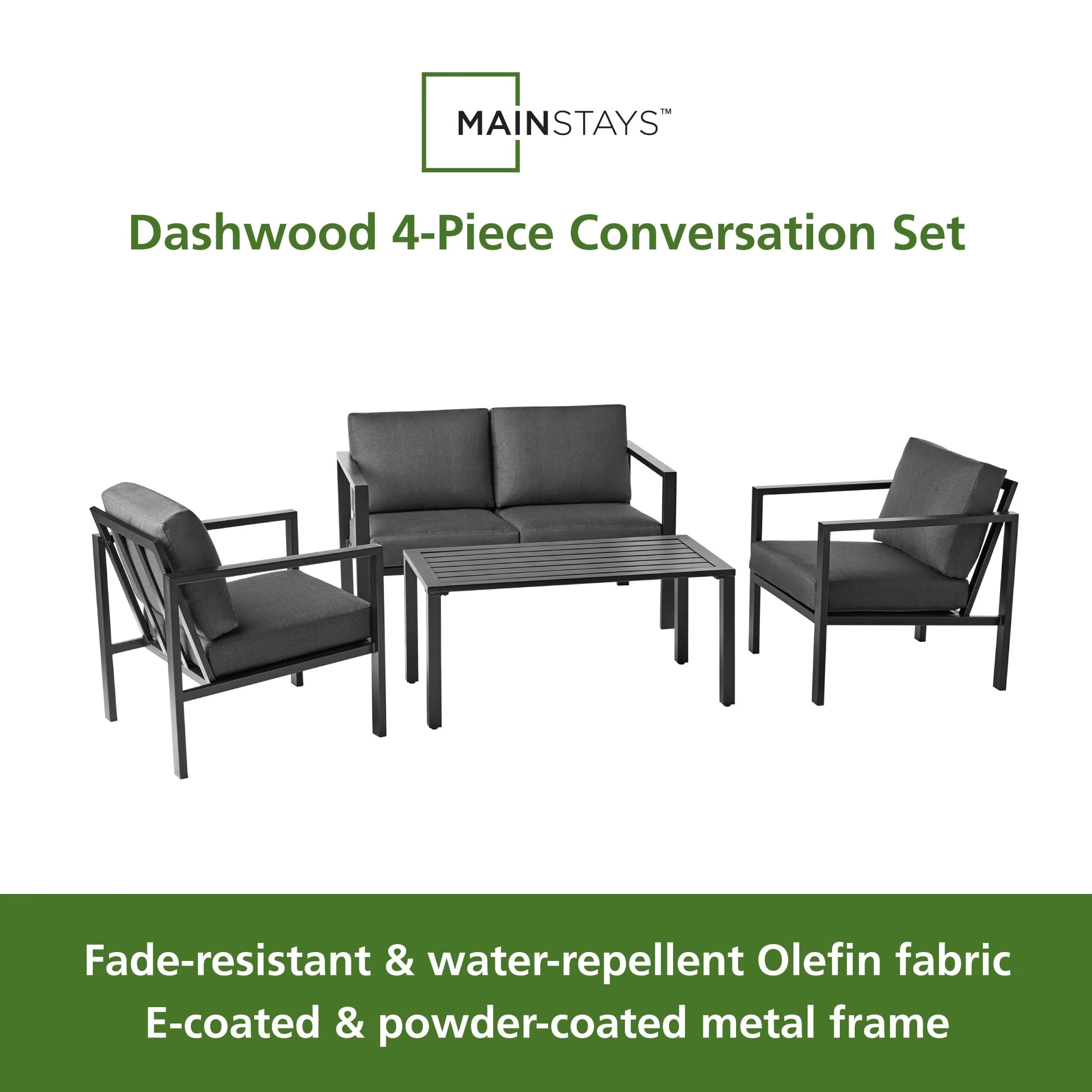 Mainstays Dashwood 4-Piece Outdoor Patio Conversation Set, Seats 4, Gray - Image 2