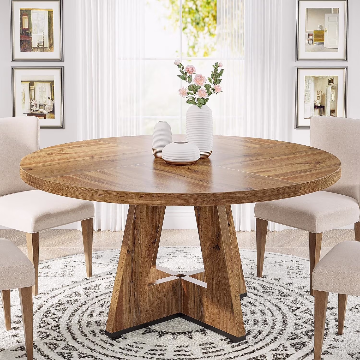 Tribesigns Round Dining Table for 4, Grey Kitchen Table 47 Inch Farmhouse Wood Kitchen Dinning Table for Kitchen Living Room - Image 7