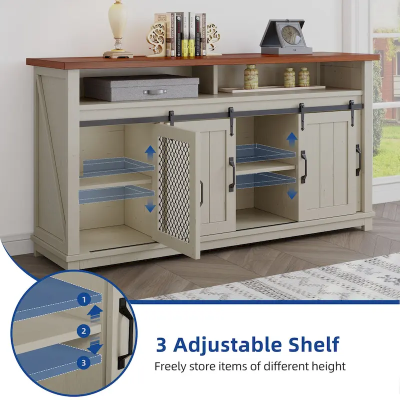 Moasis Farmhouse Industrial Sideboard Buffet Cabinet with Doors and Shelving