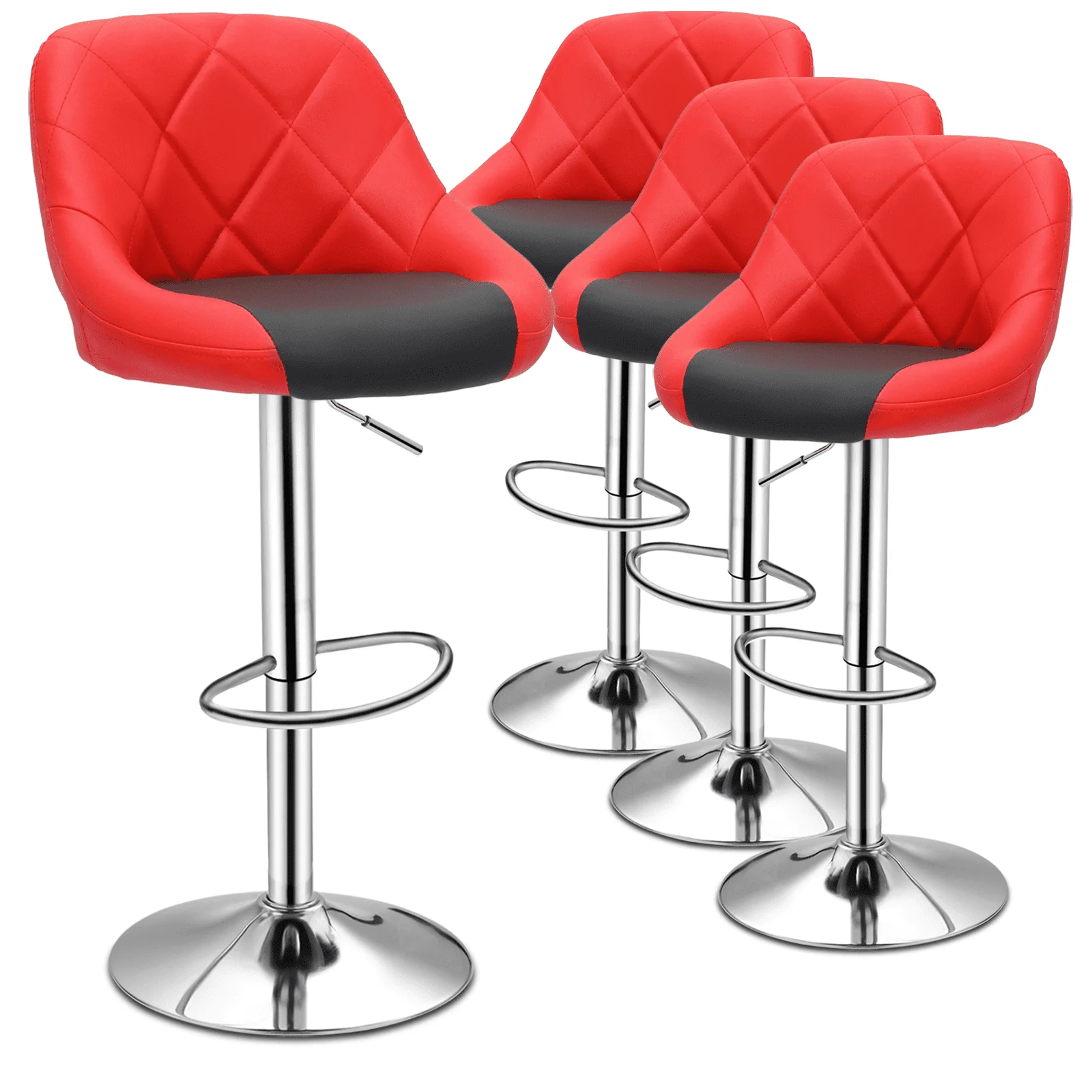 Magshion Set of 4 Modern Swivel Bar Stools for Kitchen Counter Faux Leather Height Adjustable Barstools Chairs, Red/Black(Pink/Black)