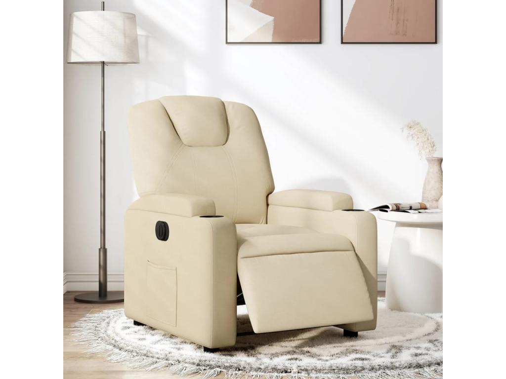 Sillón reclinable eléctrico de tela crema