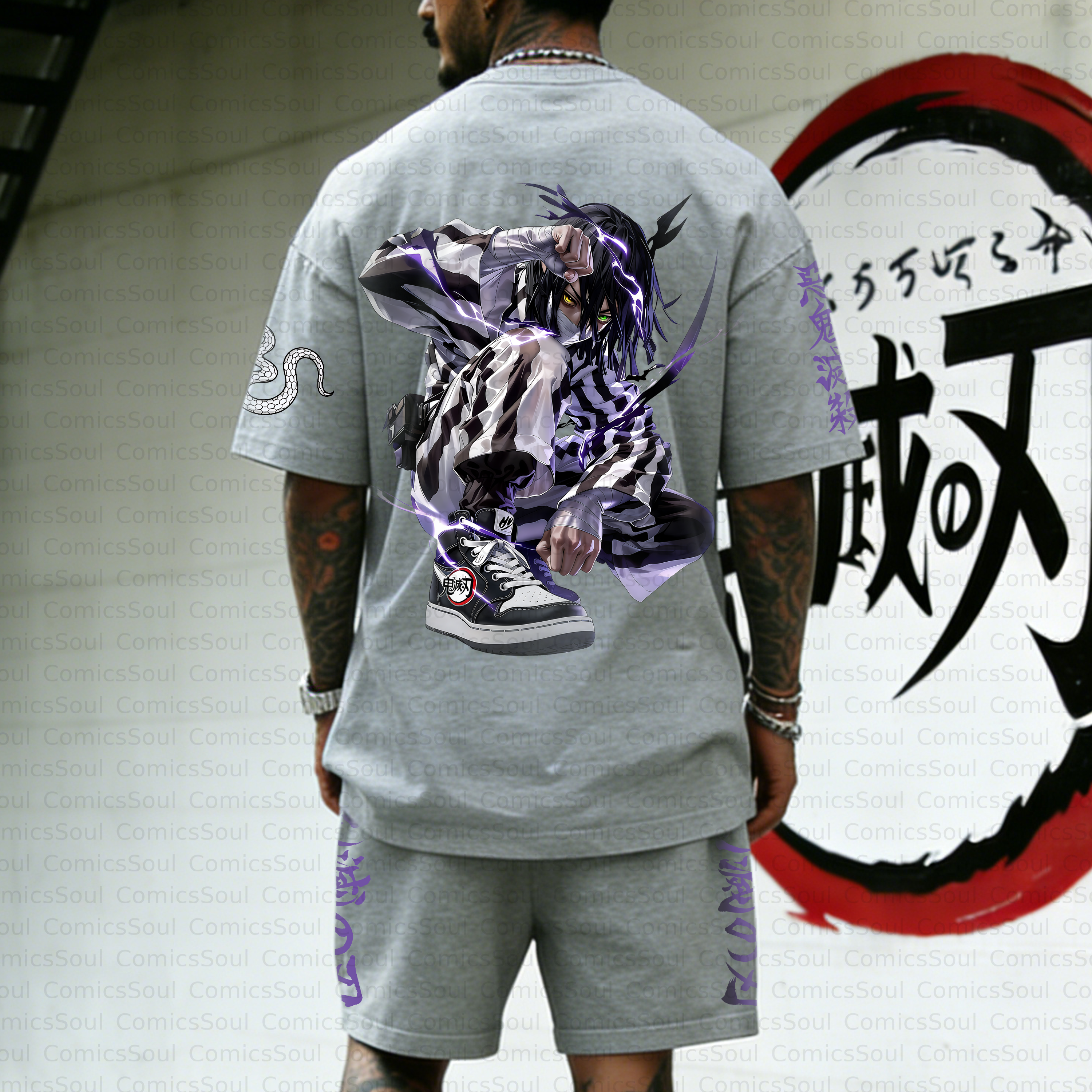 Unisex Anime Inspired Vintage T-shirt& Shorts 2 Pieces Set