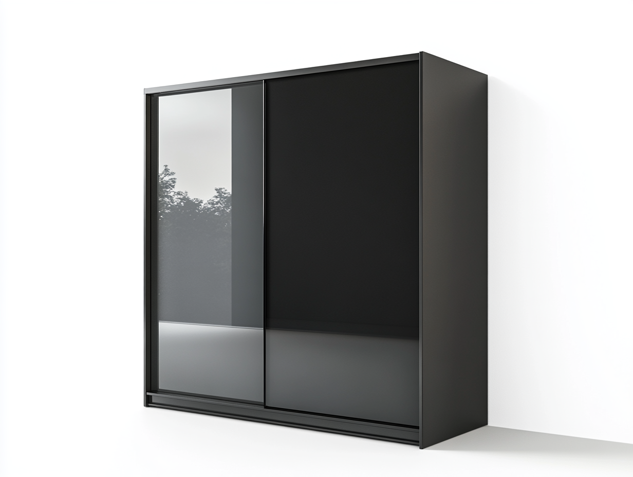 Armario de puertas correderas con acabado en negro y gris espejo, función de ensamblaje, vidrio templado y MDF, tamaño: 120x60x200 cm, color negro y gris, ideal para dormitorio, vestidor o pasillo