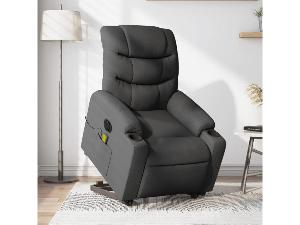 Sillón de masaje eléctrico reclinable elevable tela gris oscuro