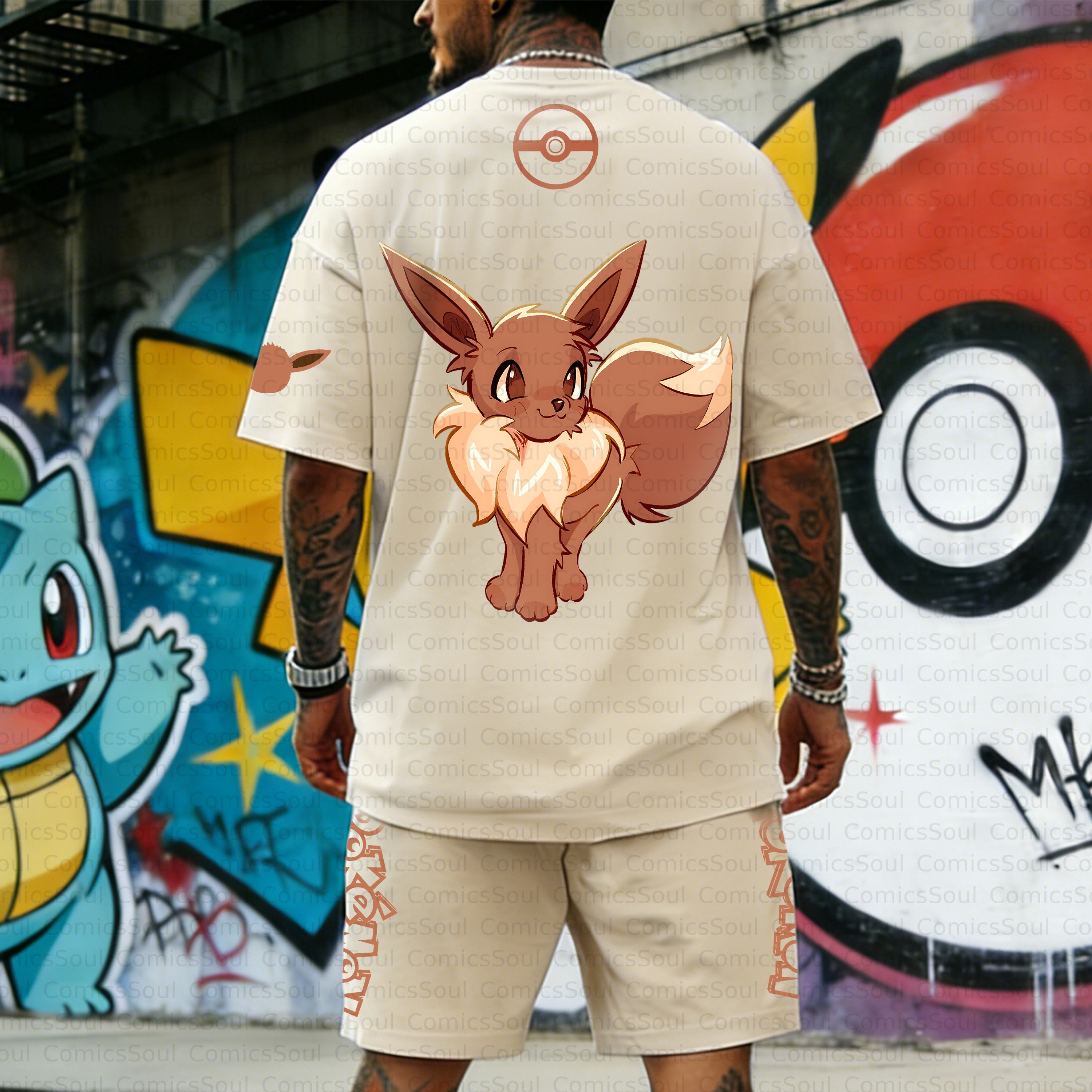 Unisex Anime Inspired Vintage T-shirt& Shorts 2 Pieces Set