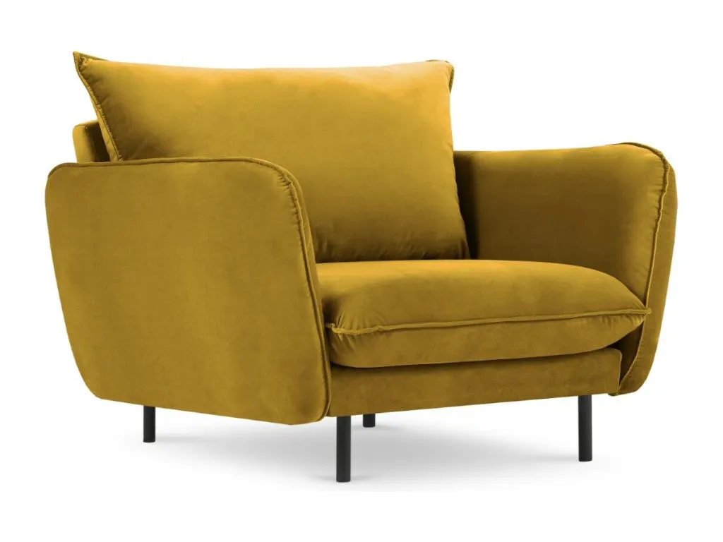 Sillón Quietena de terciopelo amarillo - 97x94x95cm
