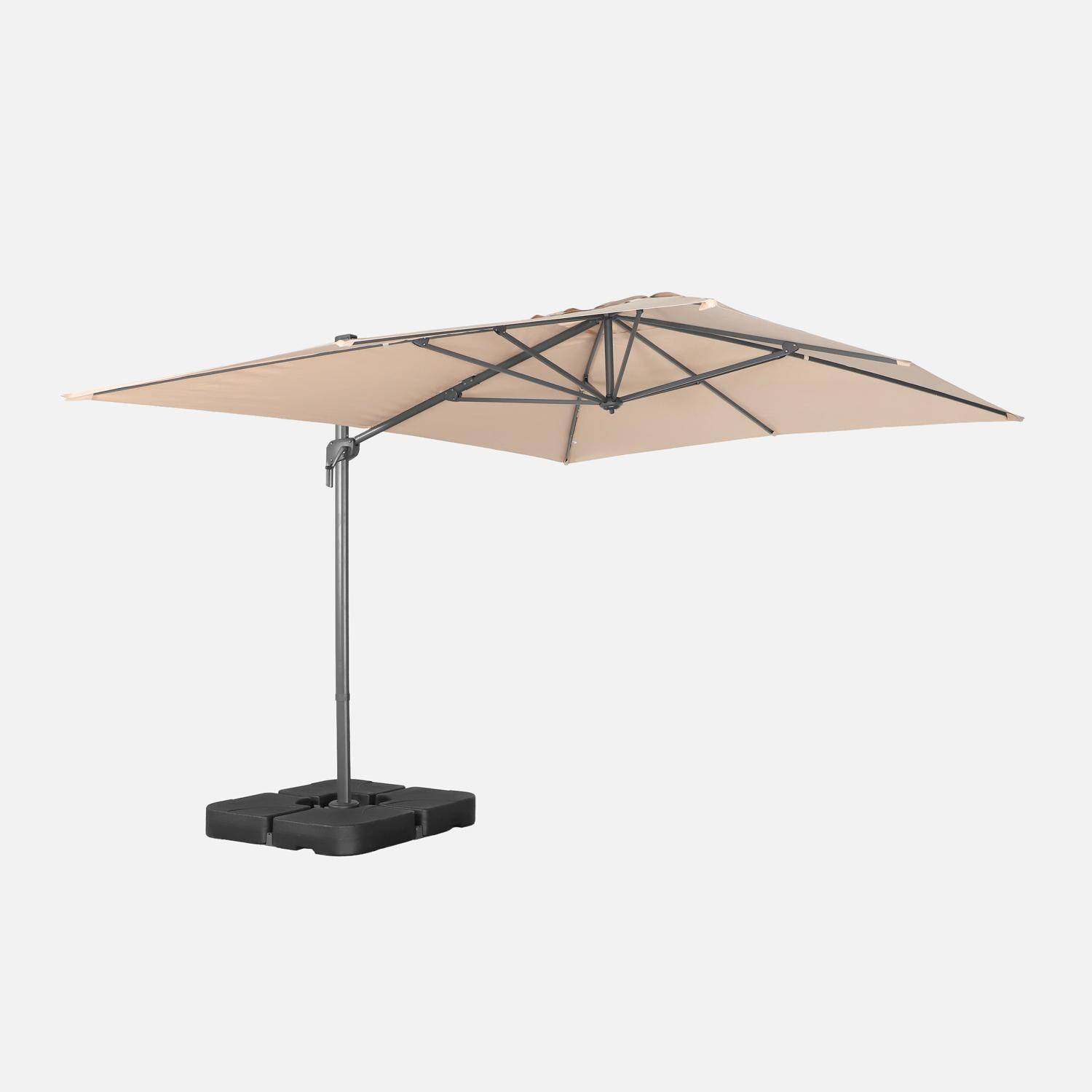 Antibes - Parasol rectangular excéntrico, 3x4m + placas de lastre 50x50cm