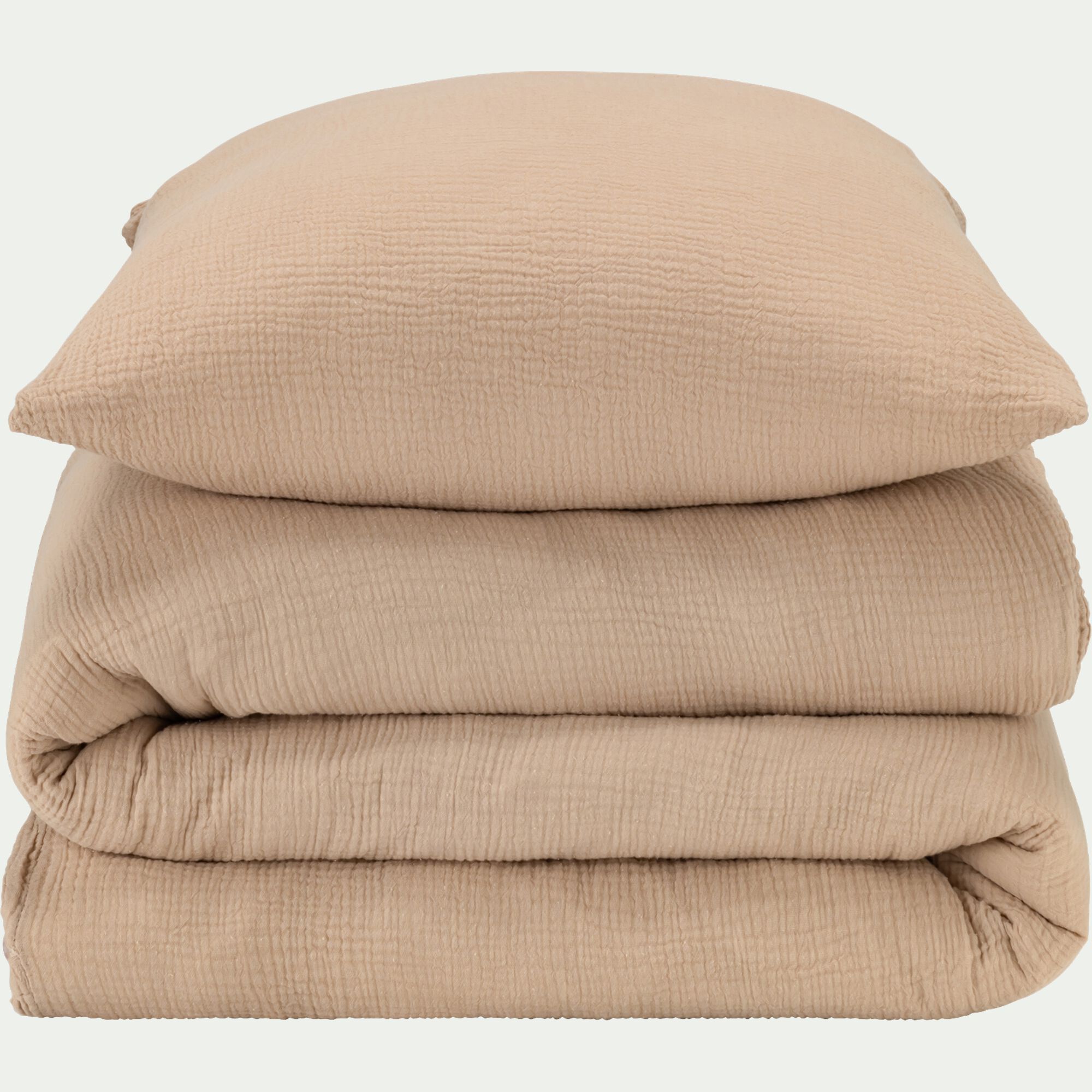 BALETI - Housse de couette 260x240cm et 2 taies d'oreiller 63x63cm en double gaze de coton - beige alpilles