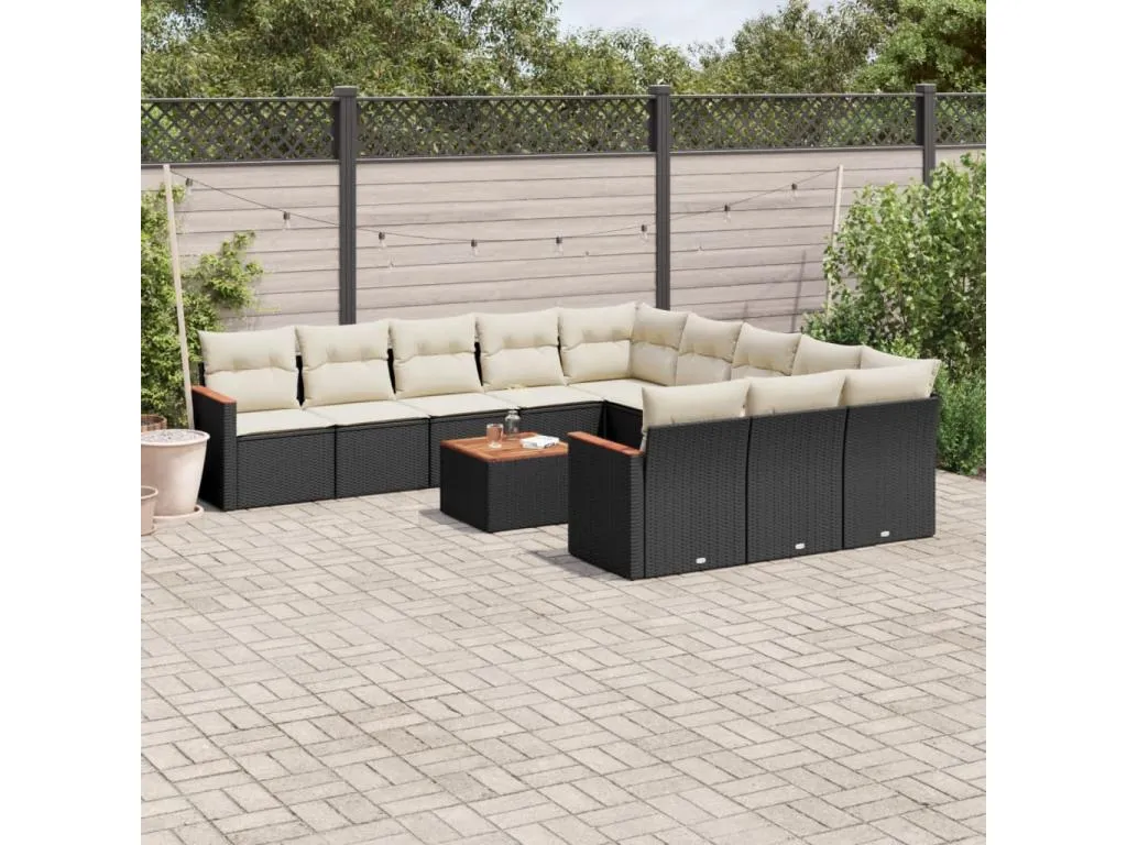 Set de sofás de jardín 12 piezas cojines ratán sintético negro 14917tsko