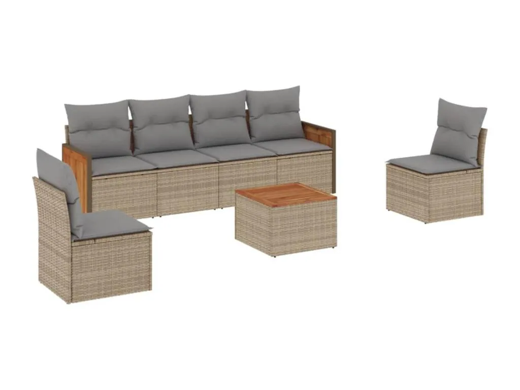 Casabellaes Set sofás de jardín 7 piezas y cojines ratán sintético beige 78916XMXP