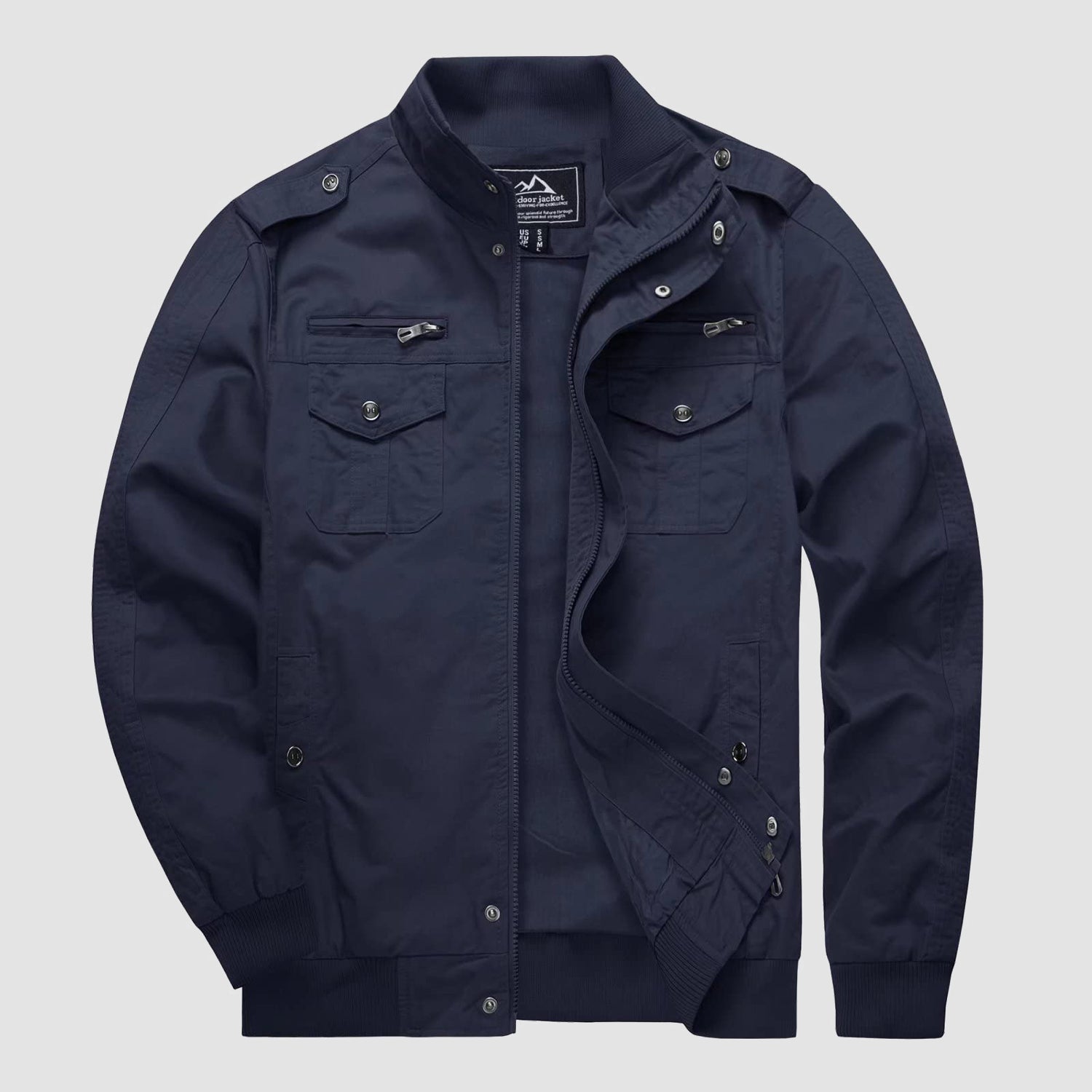 Men's Casual Jacket Lightweight Tactical Cargo Jackets Stand Collar Combat Jacket