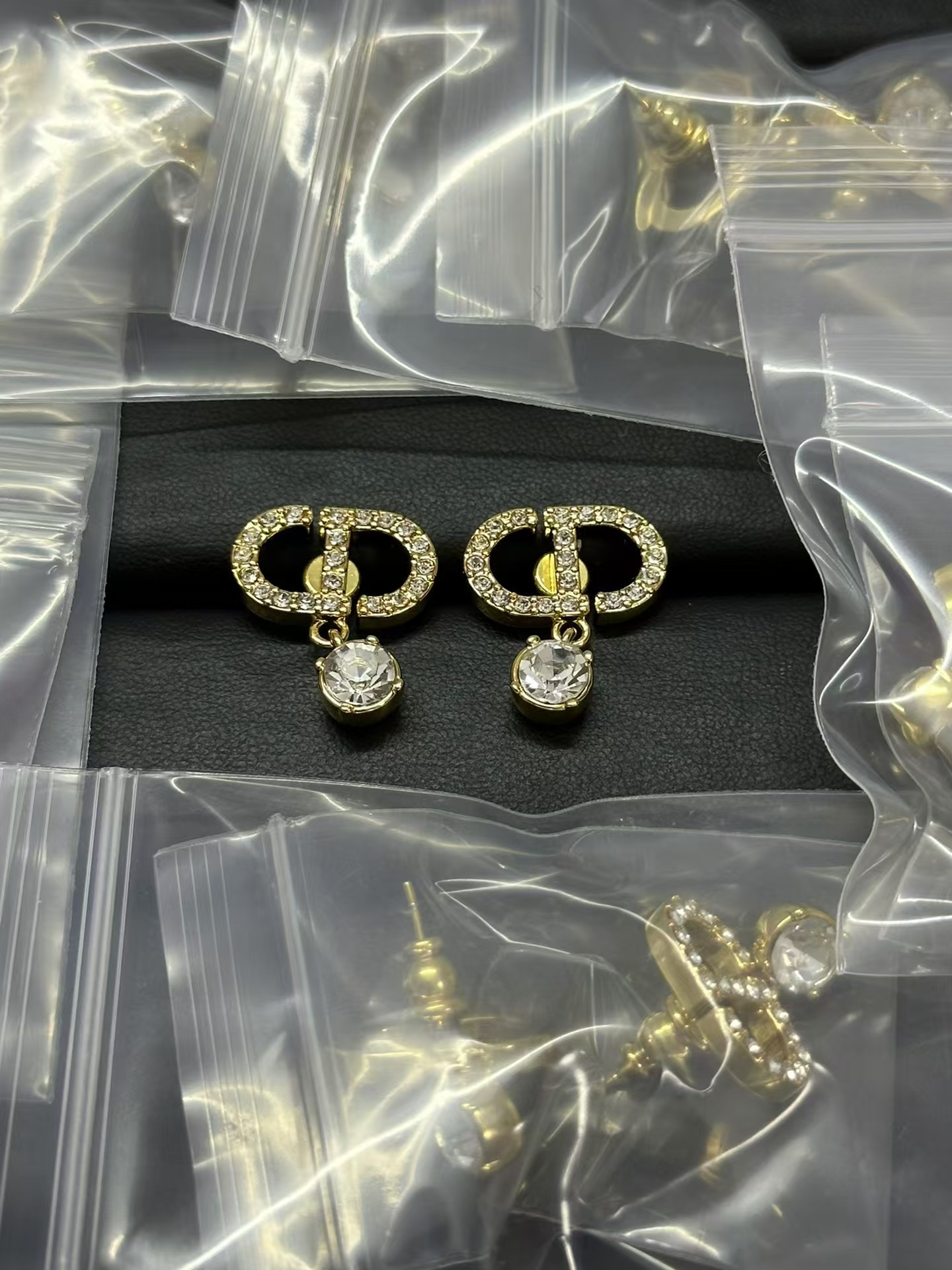 Dior Diamond Paved CD Stud Earrings - Original Replica Club