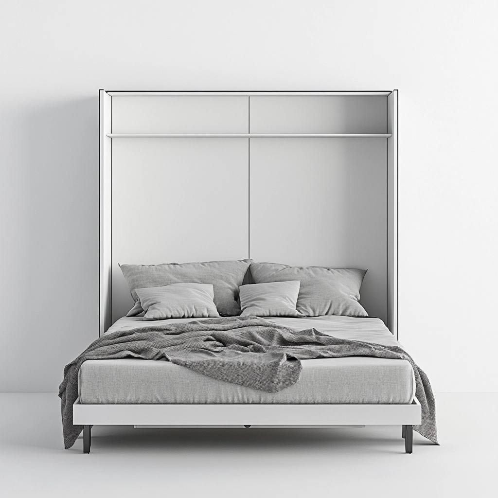 Cama abatible moderna + madera + dormitorio + cama plegable + blanca + 150x200 cm