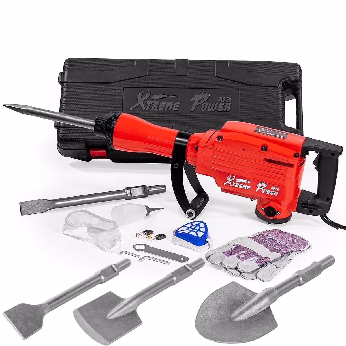 XtremepowerUS Demolition Jack Hammer Heavy Duty, 3600W Electric Jackhammer 1900BPM Power Drill Concrete Breaker Bar Point & Chisel Bits Chisel Set - Image 9