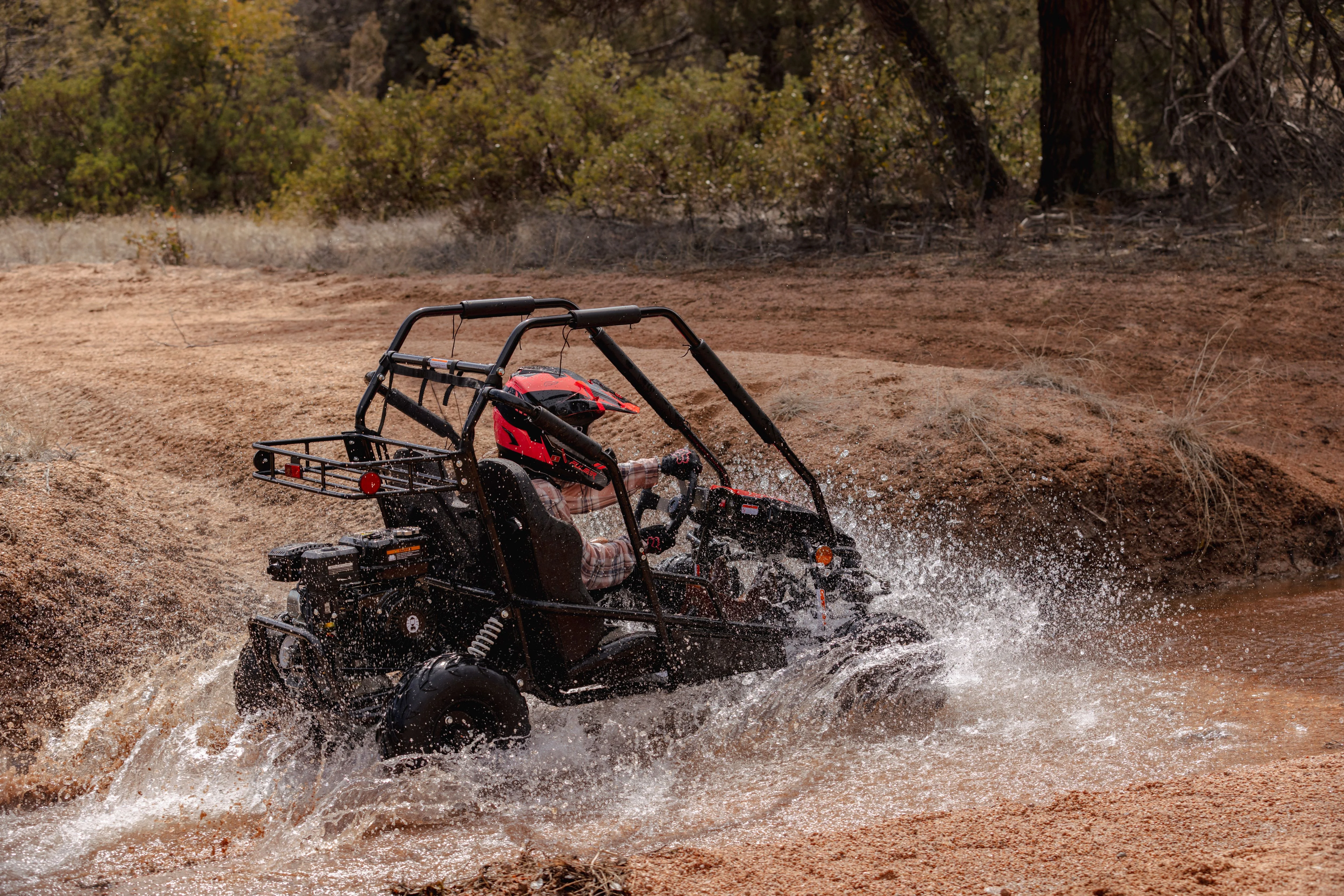 Coleman Powersports GK200 196cc Gas Powered Go-Kart, Two-Seater Off-Road Vehicle Up to 23 MPH, Rugged Suspension, Pull-Start Engine, Ages 13+, Red - Image 4