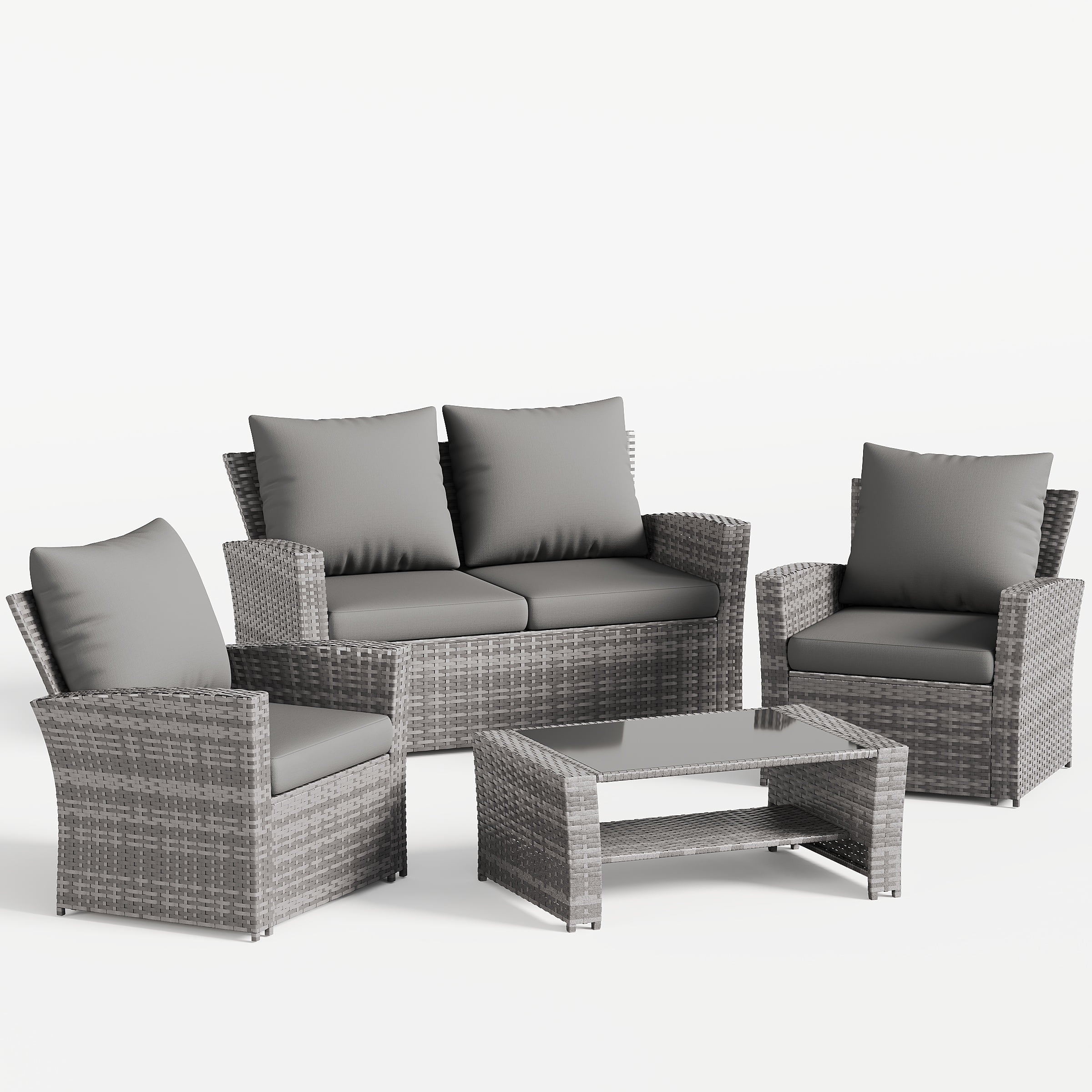 UDPATIO Wicker Patio Furniture Set, 4 Piece Outdoor Sectional Conversation Sets, Gray PE Rattan Patio Sofa Set for Balcony, Porch, Backyard, Grey - Image 4