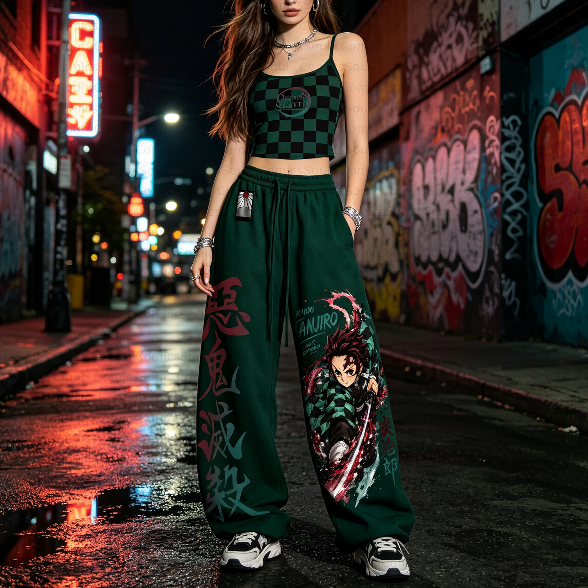 Demon Slayer Top & Elasticated Trousers Two-Piece Set 3051061 TeeThreads Sustain the Scene with Custom Apparel