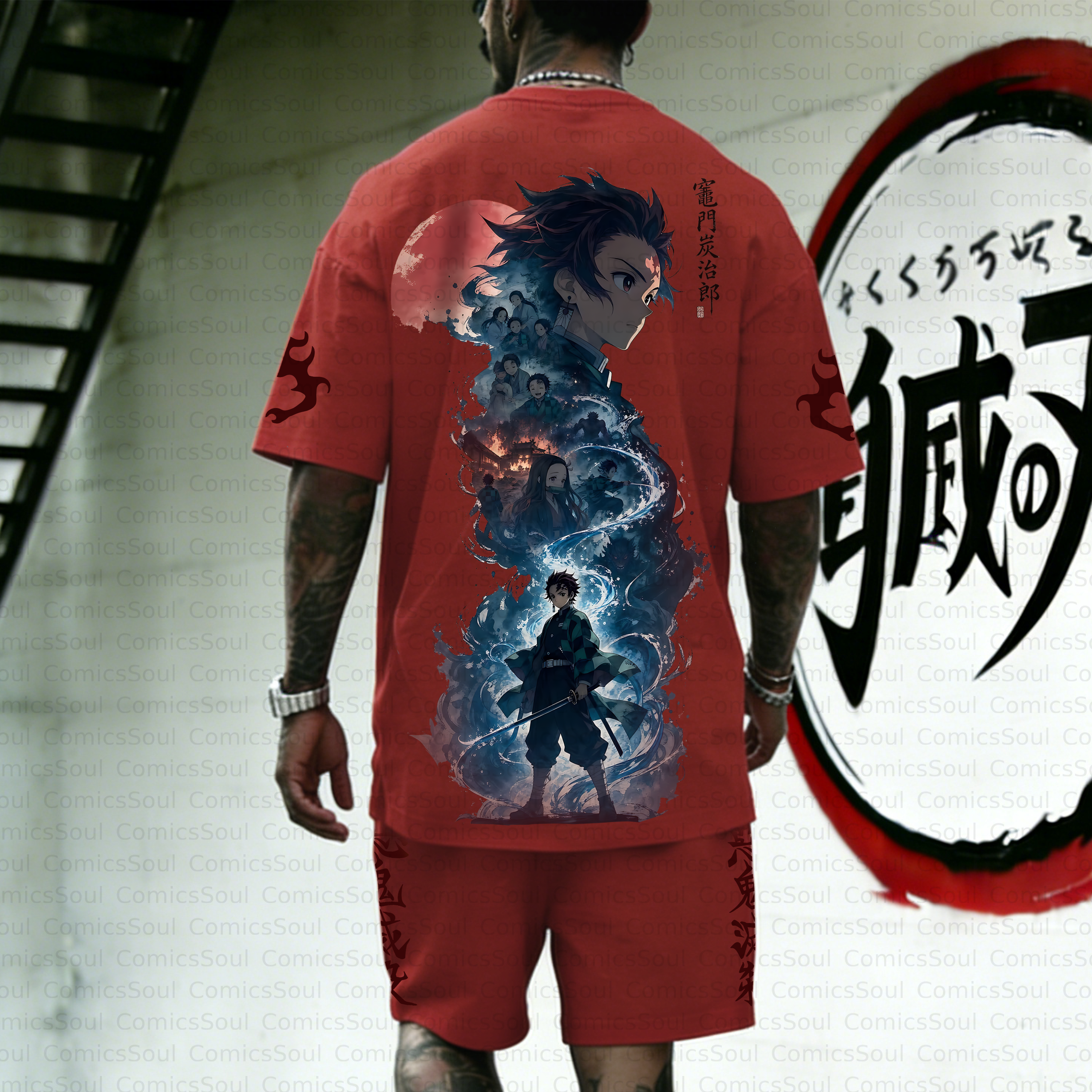 Unisex Anime Inspired Vintage T-shirt& Shorts 2 Pieces Set
