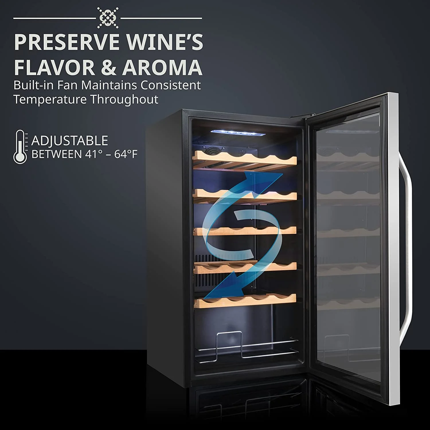 Ivation 24 Bottle Compressor Wine Refrigerator, Freestanding Wine Cooler with Lock, Stainless Steel - Image 4