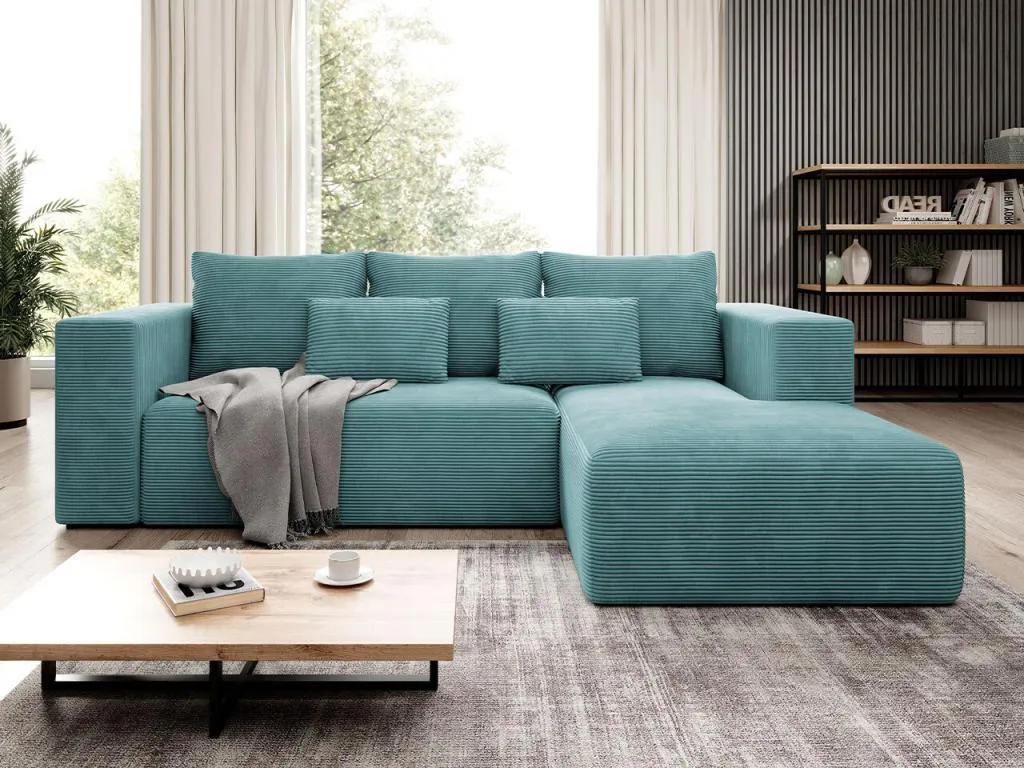 Sofá rinconero Boverdeco 116 Turquesa Función de descanso Caja de ropa de cama 255x161cm