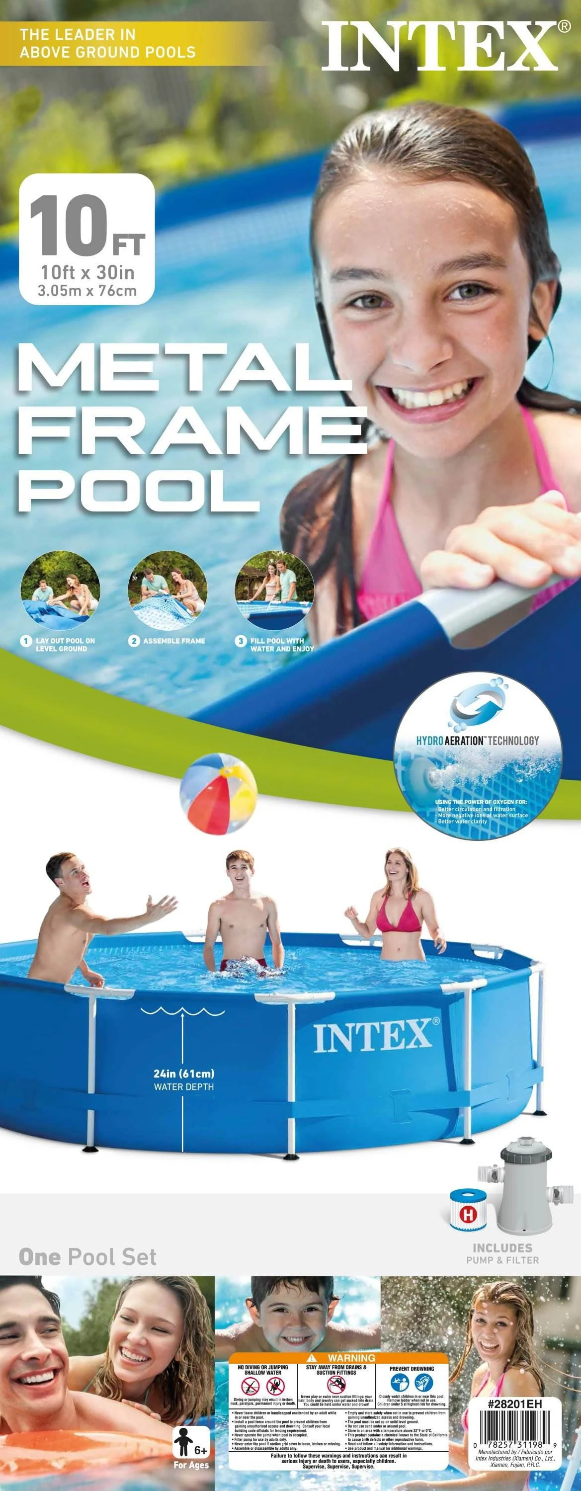 Intex Metal Frame 10' x 30" Outdoor Swimming Pool with Filter Pump & Cover Metal frame pools Round - Image 8