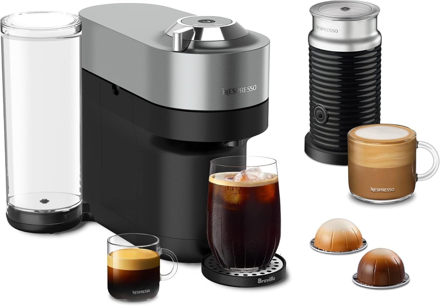 WAYFAIR Nespresso Vertuo POP+ Deluxe Coffee And Espresso Machine By Breville, Titan And Capsules, Medium And Dark Roast Coffee, Variety Pack
