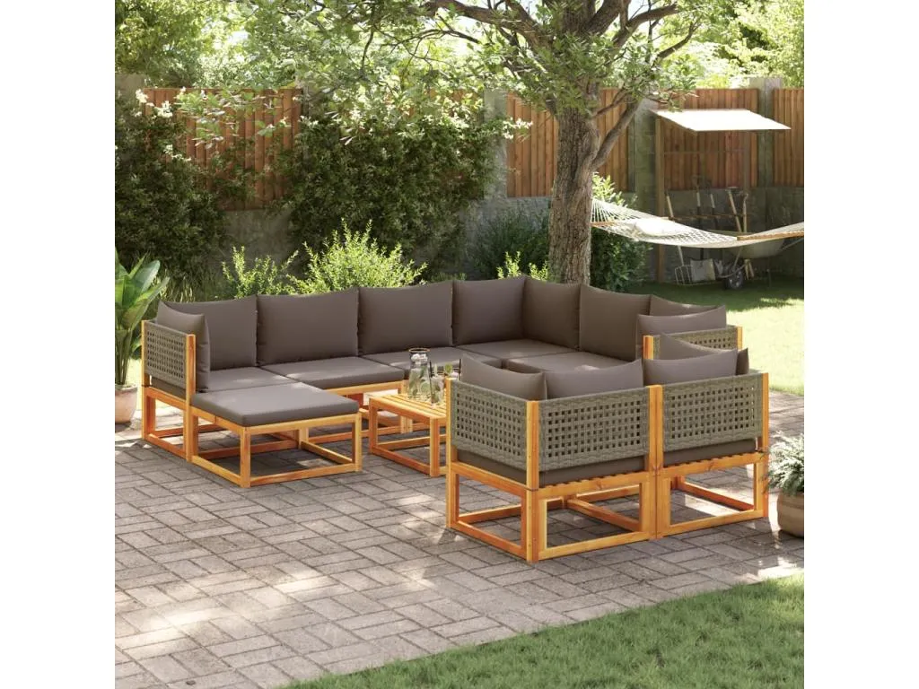 Set de sofás de jardín con cojines 10 pzas Vivircalido maciza Vivircalido epoa29597