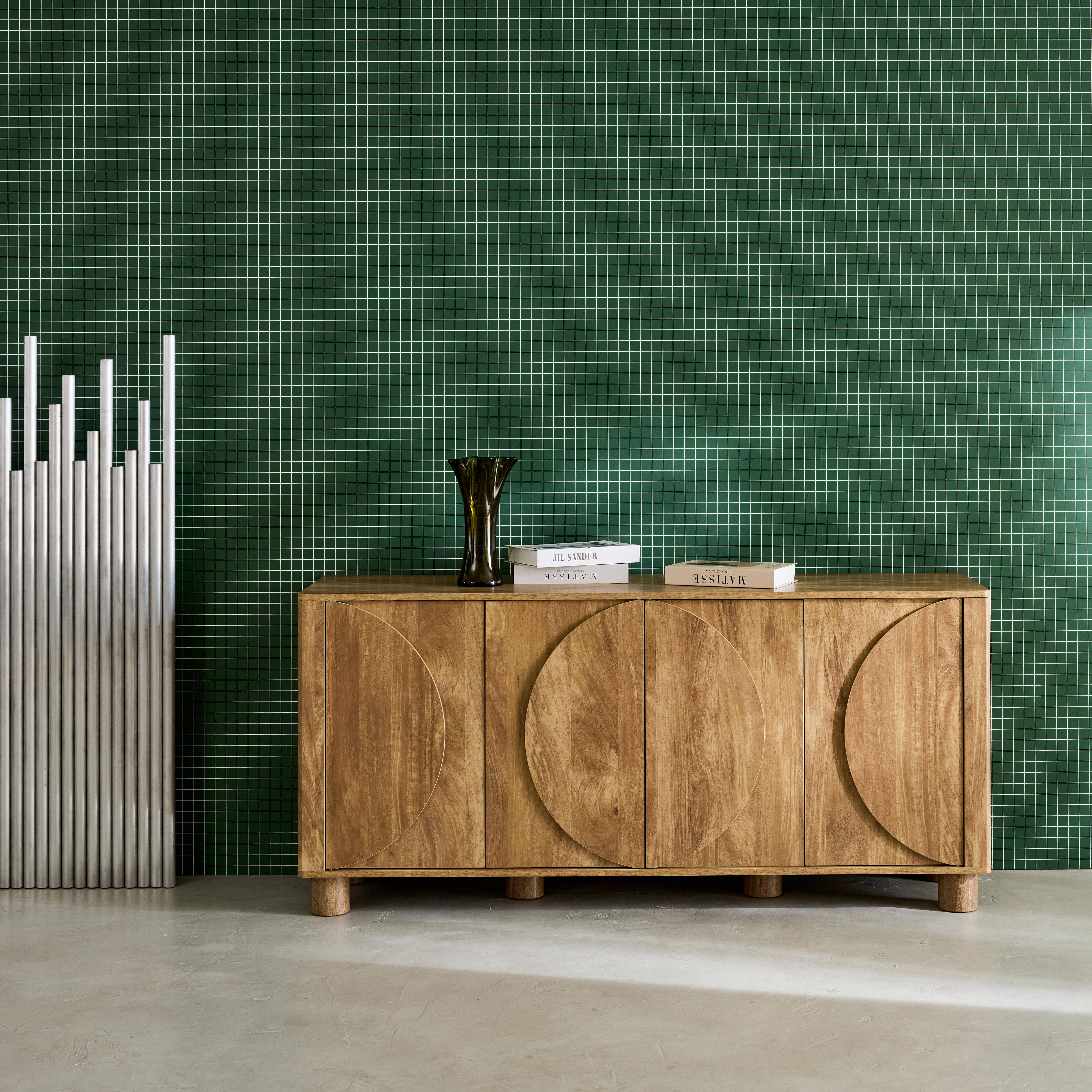 Pondi - Aparador exótico efecto madera con 4 puertas, 155cm