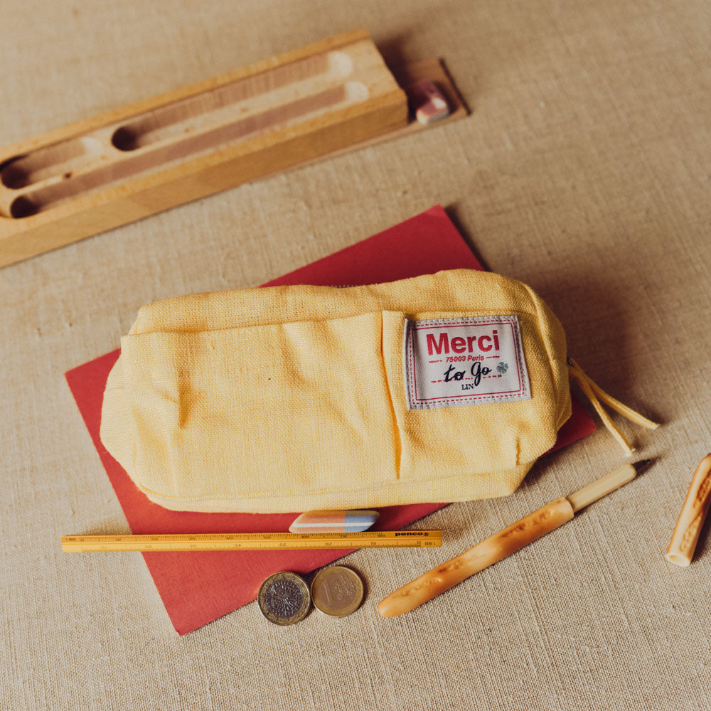 Merci - Trousse en lin lavé - Jaune Citronnade