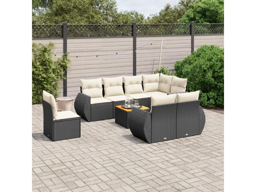 Set de sofás de jardín 8 piezas y cojines ratán sintético negro 38059CHTG