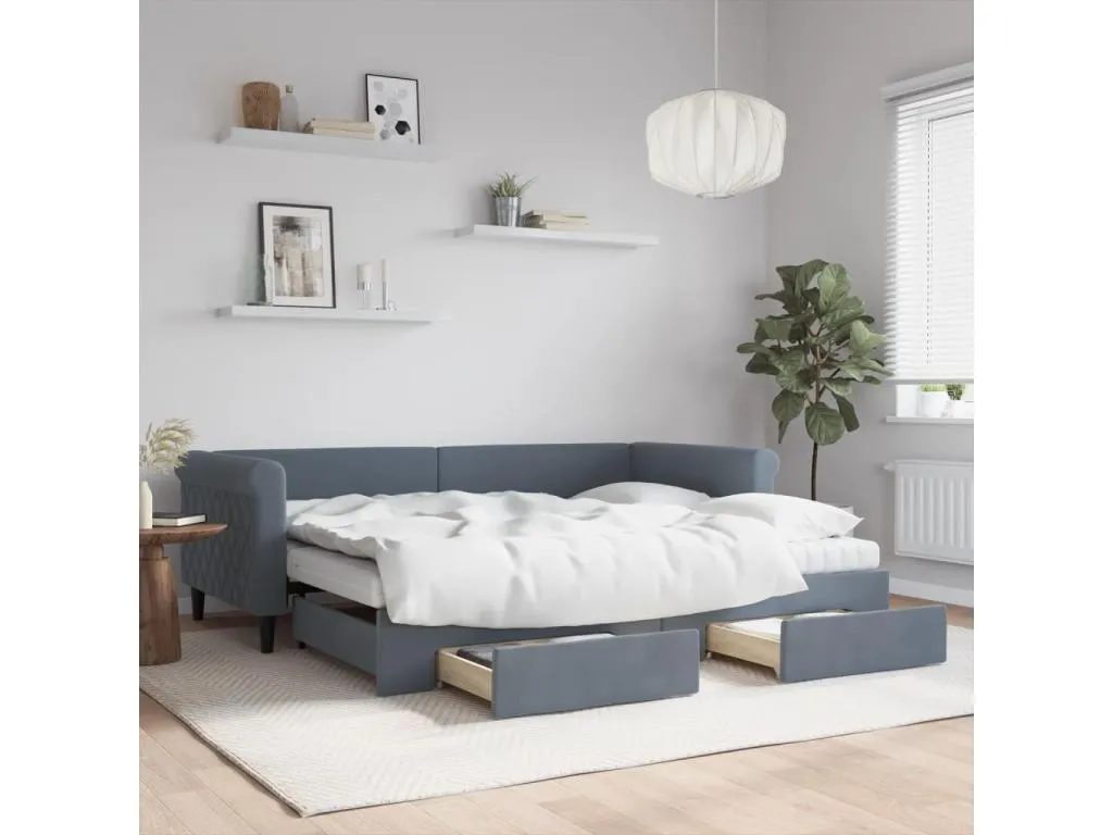 Sofá cama Alkifurniturees con cajones terciopelo gris oscuro 90x200 cm YIQN29521