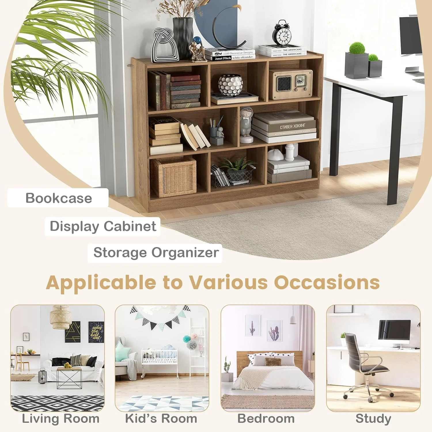 LOKO 3-Tier Open Shelf Bookcase, Floor Standing Wood Bookshelf for Bedroom, Living Room, Kids Room, 8 Cube Bookcase, 48 x 12.5 x 36.5 (Burlywood) - Image 17