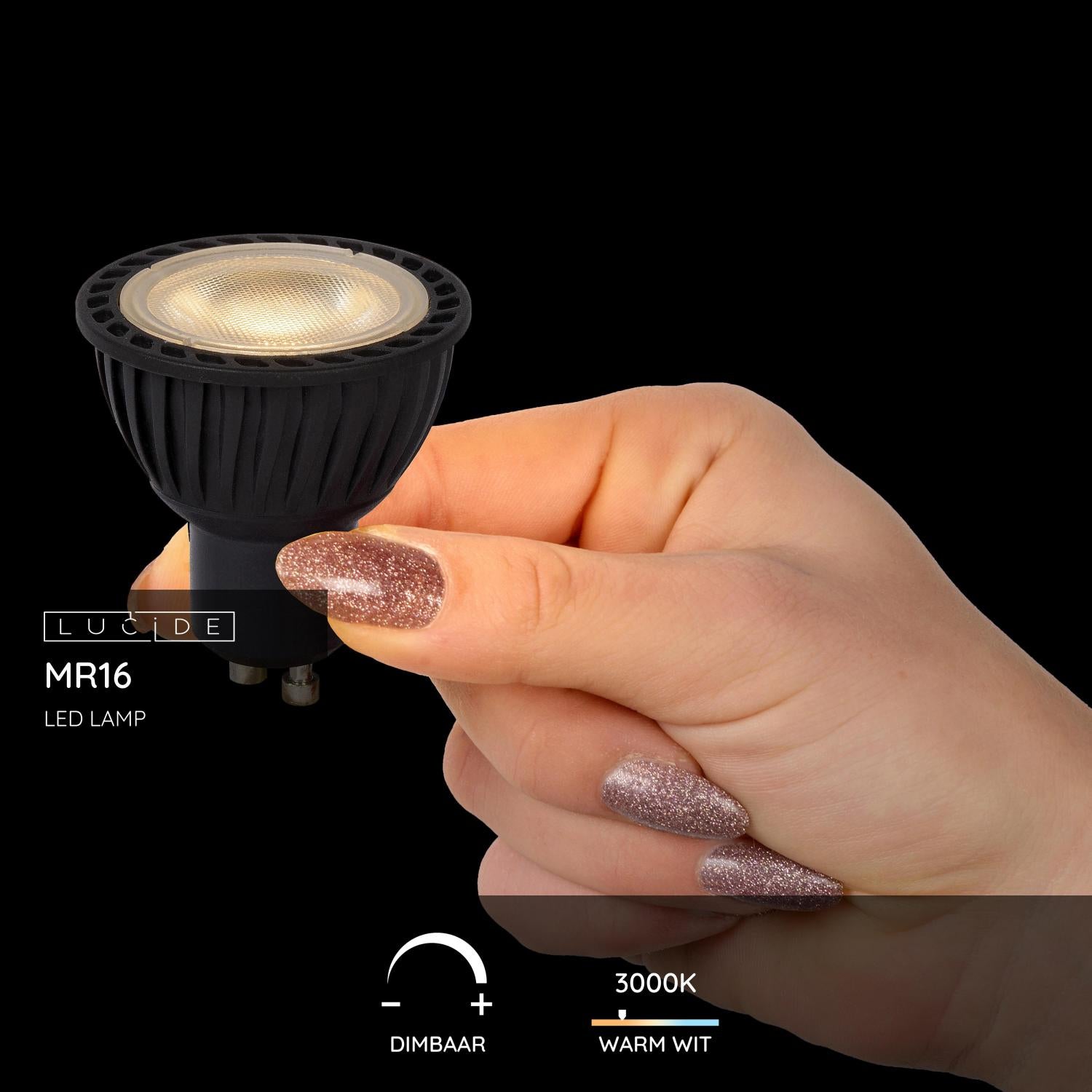 MR16 LED lichtbron GU10 5W 3000K dimbaar zwart