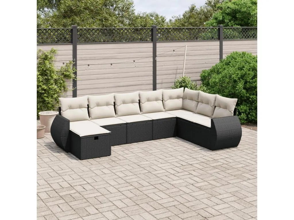 Set de sofás de jardín 8 piezas y cojines ratán sintético negro 22542BJPP