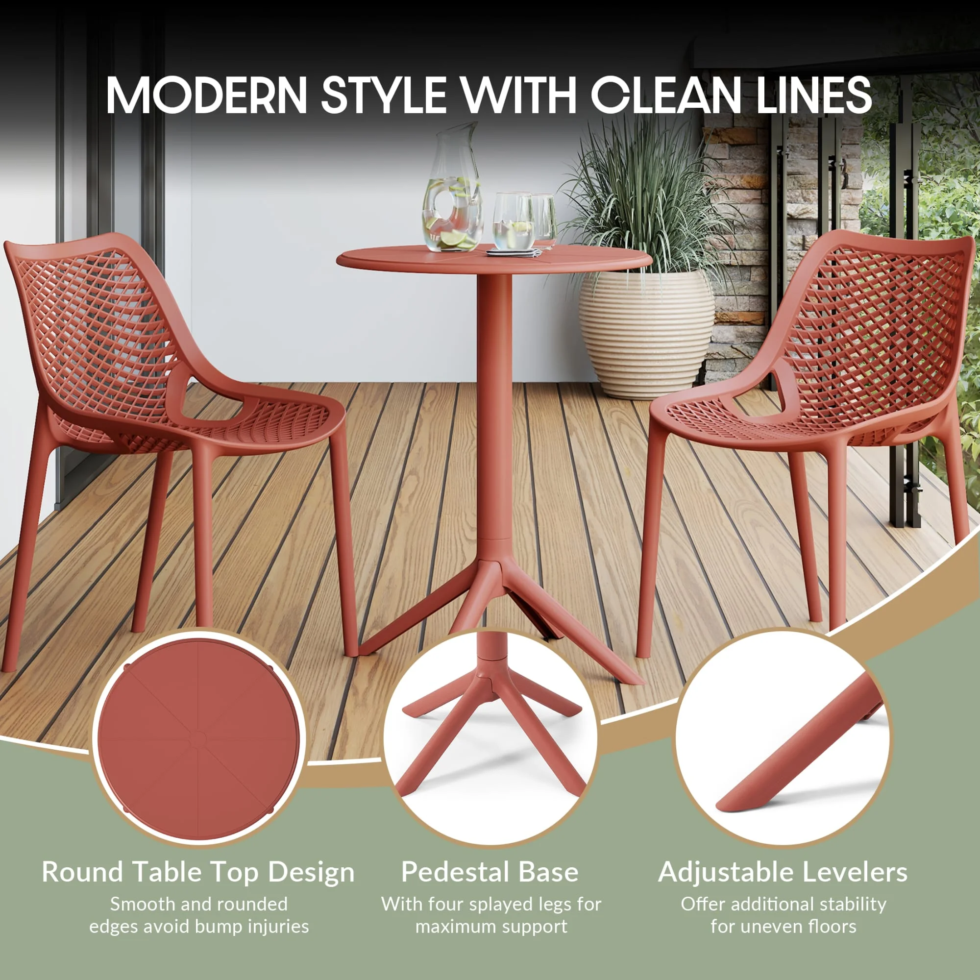 WestinTrends Playa 3-Piece Outdoor Resin Patio Bistro Table Set with Stackable Patio Dining Side Chairs For 2, Black - Image 47