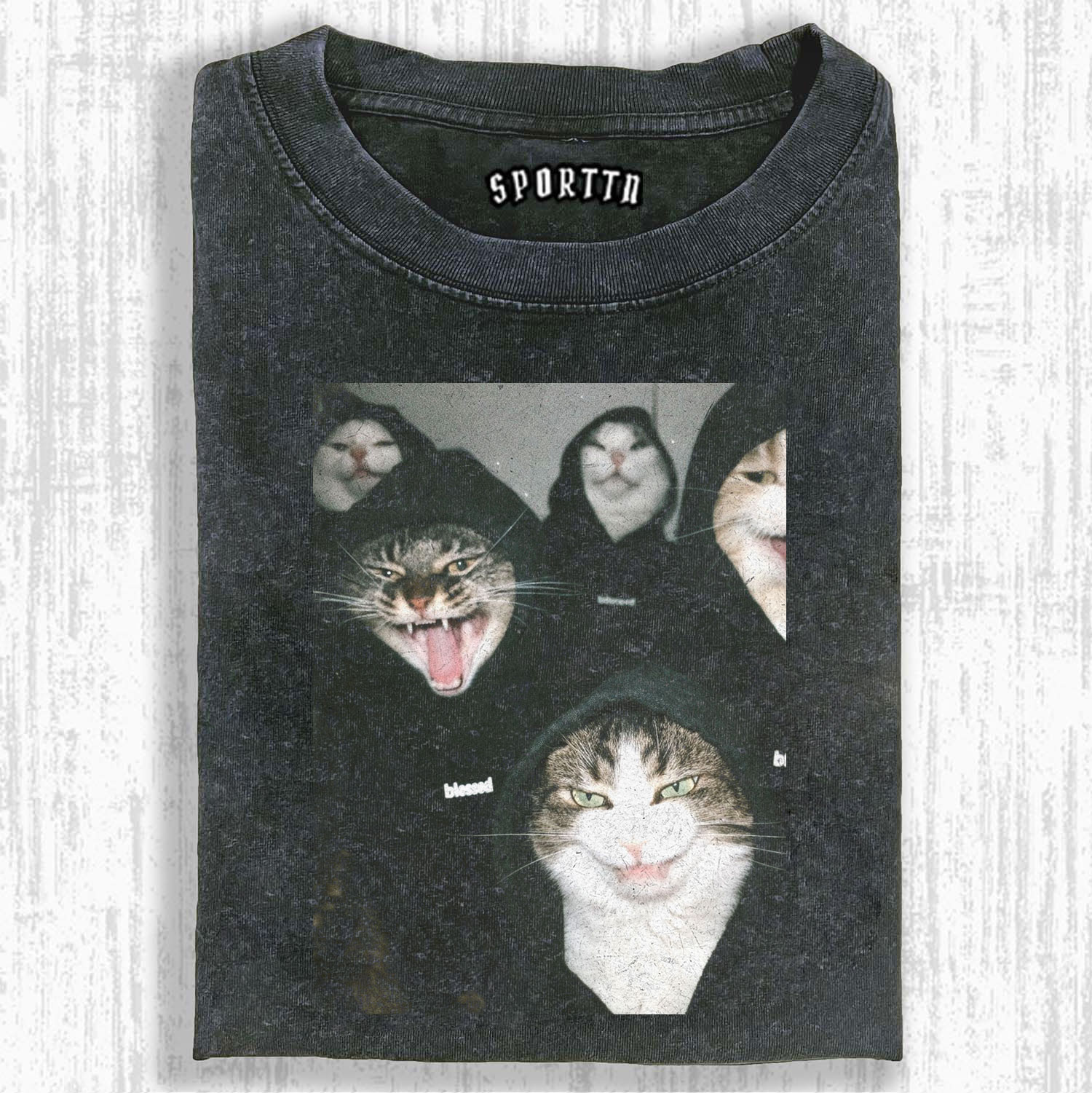 COOL AND DARING CAT GROUP DARK - STYLE TRENDY CATS T-SHIRT