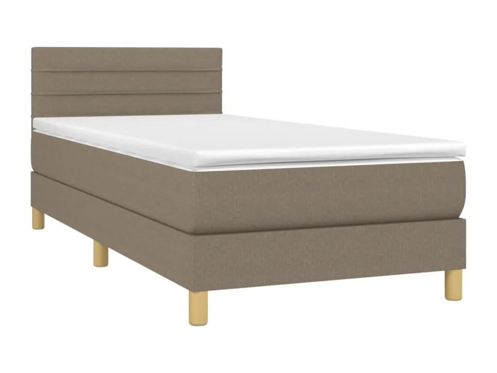Cama box spring con colchón led tela gris taupe 90x190 cm zqt3529134
