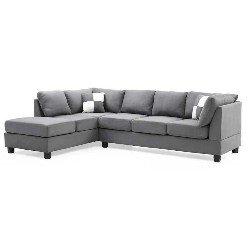 Malone 111-Inch Suede 4-Seater Sectional Sofa with Two Throw Pillows - Dimensions: 111L x 78W x 34H