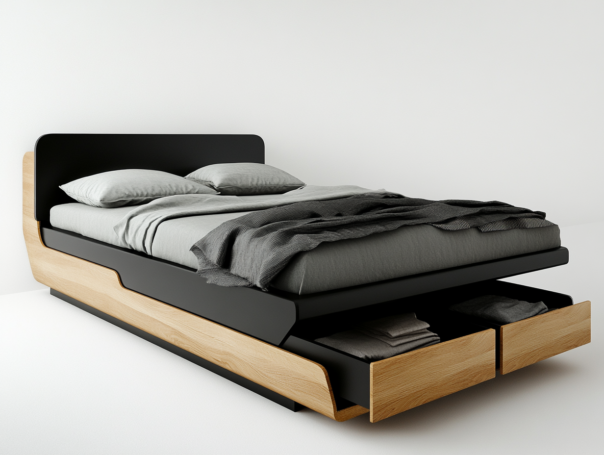 Cama doble con almacenamiento inferior ideal para habitaciones juveniles o principales