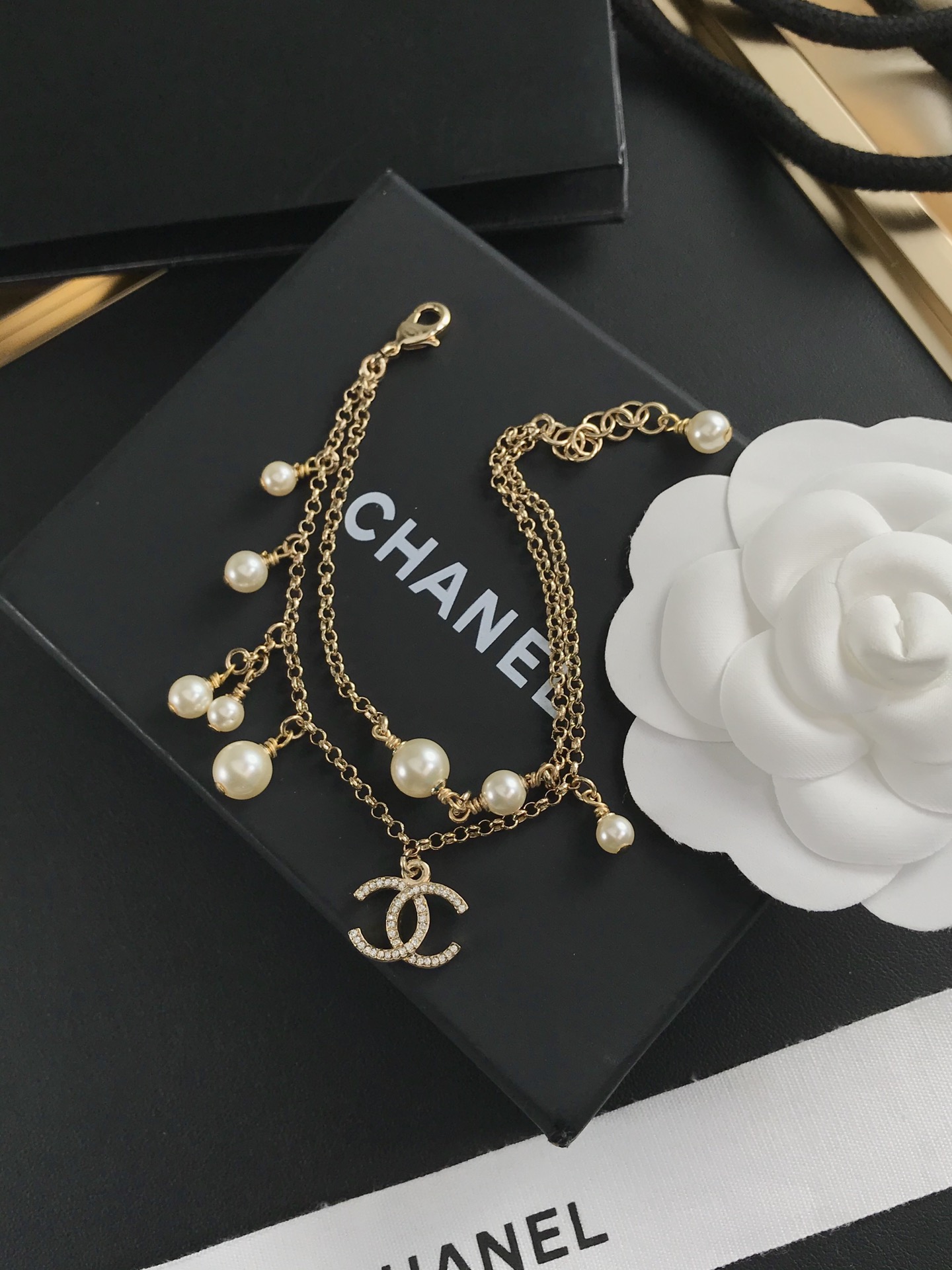 Chanel Dainty Two Layers Chain Pearl Bracelet - Original Replica Club