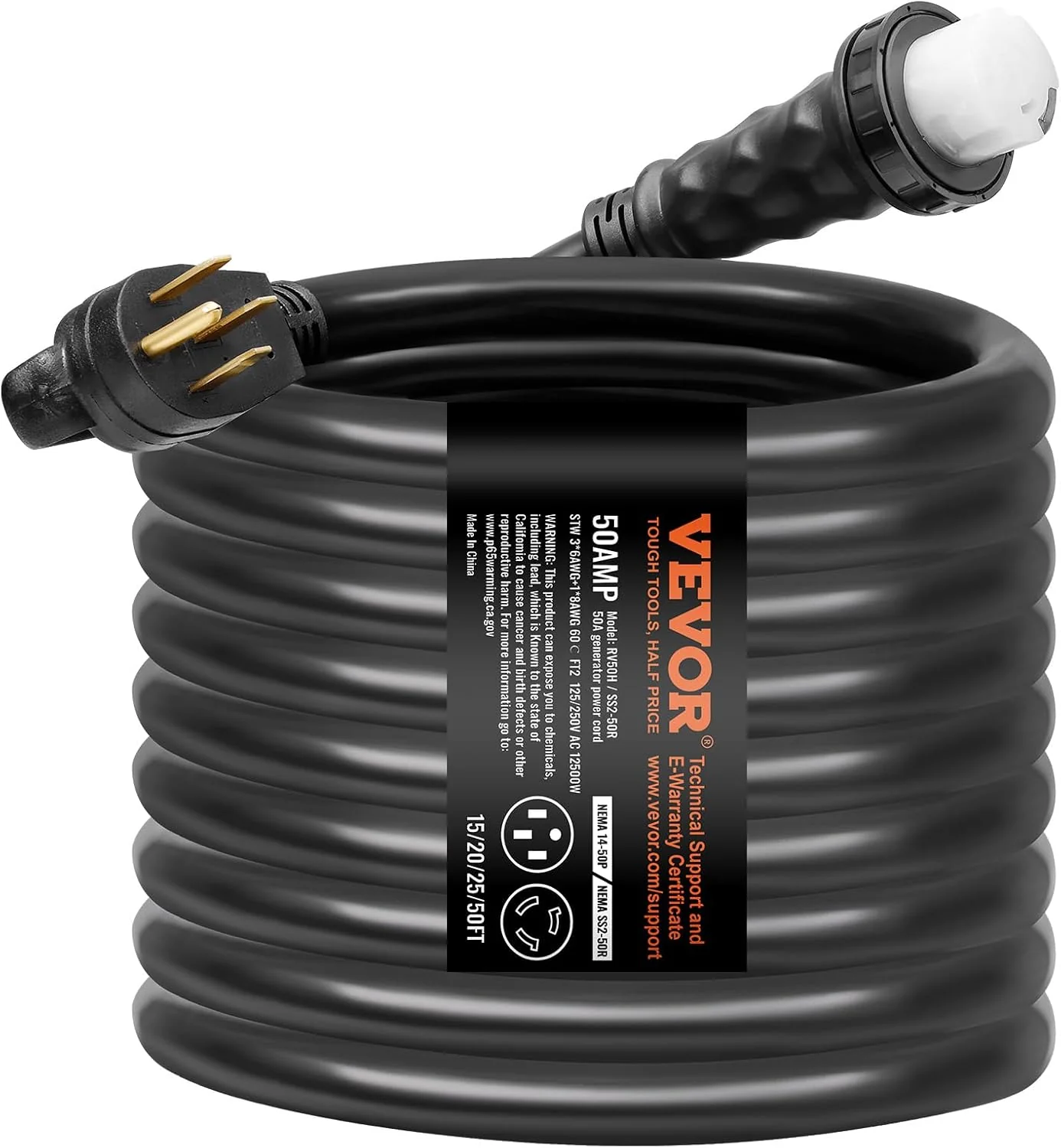 VEVOR 50 Amp Generator Cord And Power Inlet Box Kit, 50-Foot, NEMA 14-50P/SS2-50R, 6/3+8/1 AWG - Image 10 VEVOR 50 Amp Generator Cord And Power Inlet Box Kit, 50-Foot, NEMA 14-50P/SS2-50R, 6/3+8/1 AWG - Image 10